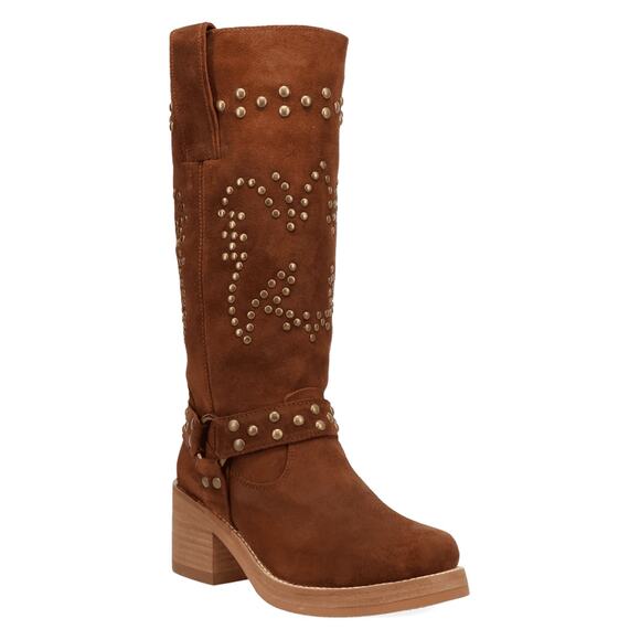 Dingo Troubadour Leather Studded Boots Pull-On Brown Size 6.5M NWOB - Picture 1 of 13